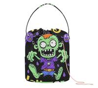 GuoChe Happy Halloween Cartoon Cute Zombie Crochet Tote Bag Bolsa de hilo con agujeros Almacenamiento de viaje para herramientas de ganchillo Accesorio de viaje