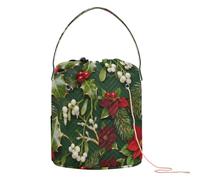 GuoChe Holly & Poinsettia - Bolsa de ganchillo con patrón repetido, almacenamiento de hilo de ganchillo con agujeros, almacenamiento de viaje para soporte de agujas de ganchillo y manualidades