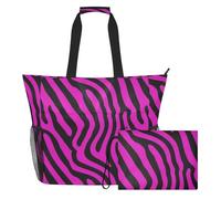 GuoChe Hot Rose Panther - Bolsa de playa a rayas para mujer, bolsa impermeable de viaje de verano con bolsillo interior grande