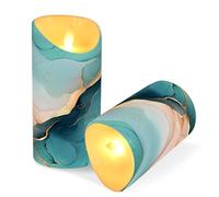 GuoChe Juego de 2 velas LED de mesa de Navidad realistas con batería parpadeante para sala de estar, mármol verde azulado, rubor, 4