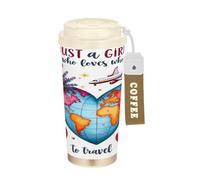 GuoChe Just A Girl Who Loves To Travel - Taza de café para llevar con tapas, taza térmica de café de acero inoxidable para bebidas frías y calientes, 17 onzas