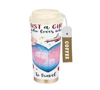 GuoChe Just A Girl Who Loves To Travel - Vasos de café de viaje con tapas, taza de café de acero inoxidable para coche, para bebidas frías y calientes, 17 onzas