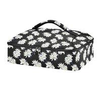 GuoChe Lasagna Lugger Tote 600D Impermeable Tela Oxford Gran Capacidad Al Aire Libre Transporte de Alimentos Duradero y Reutilizable Blanco y Negro Blanca Bloom