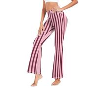 GuoChe - Leggings de compresión casuales para mujer, leggings activos para actividades al aire última intervensión, talla S, Estética minimalista a rayas rubor borgoña, M