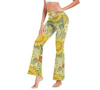 GuoChe Leggings de yoga para mujer, cruzados, acampanados, corte de bota, para fitness, yoga, talla S, Western Boho Leopard Girasoles Cactus Rodeo, XXL