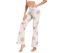 GuoChe - Leggings de yoga sexy para mujer, pantalones de yoga sueltos cálidos, para playa, talla S, Loveshackfancy - Lazo de rosa a rayas, XL