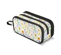 GuoChe Lindas flores primaverales rústicas de nailon blanco para niños, estuche de almacenamiento de lápices de gran capacidad para artículos de papelería para niños escolares