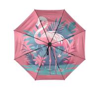 GuoChe Little Flamingo - Paraguas de viaje pequeño portátil de 42 pulgadas para lluvia y sol, UPF 50+, cierre automático