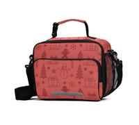 GuoChe Lonchera aislada con diseño de iconos de Navidad carmesí de alta capacidad con correa ajustable para el hombro, bolsa de mano aislada para el trabajo, picnic, playa