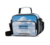GuoChe Lonchera aislada con diseño de tren azul nube blanca, resistente al agua, reutilizable, con correa ajustable para el hombro, enfriador aislado reutilizable para el trabajo, picnic o viajes