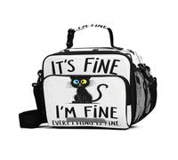 GuoChe Lonchera con texto en inglés "I'm Fine Everything Is Fine Cat Humor", impermeable, a prueba de fugas, reutilizable, con correa ajustable para el hombro, enfriador aislado para el trabajo