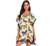 GuoChe Luna Mariposa Mariposa Vintage Biología Botánica Ilustración Mujer Traje de baño Cover Ups Vestido Playa, Luna Butterfly Butterfly Vintage Botanical Biology, M