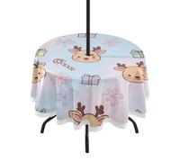 GuoChe Mantel circular para exteriores con agujero para paraguas y cremallera, ciervo de Navidad y patrón de rubor de regalo, tapete circular de 60 pulgadas para cenar, picnic, fiesta, boda