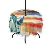 GuoChe Mantel para exteriores con agujero para paraguas y cremallera, bandera del Día de los Presidentes de Estados Unidos y Lady Liberty, tapete redondo circular de 60 pulgadas para cenar, picnic