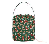 GuoChe Merry Christmas in Green Leopard Yarn Storage Crochet Bags Totes with Holes Travel Storage for Crochet Tools Crochet Accessories