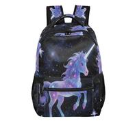 GuoChe - Mochila ajustable con correa para el hombro, ligera, para mujeres, aviones, viajes, bolsa de libros, unicornios, corazones y diseño de arco iris, Unicornios, magia, estrellas, espacio, rosa