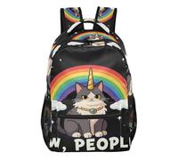 GuoChe Mochila con correa de hombro ajustable duradera para estudiantes, bolsa de libros Rainbow Maine Coon Ew People unicornios gato