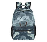 GuoChe Mochila con múltiples compartimentos duradera para niñas, aviones, viajes, libros, doble sombra, caricatura, bestia, Esqueleto pálido iluminado por la luna, S
