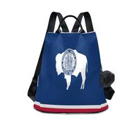GuoChe Mochila de moda para la escuela secundaria, para viajes, trabajo, uso diario con llavero de pompón, Bandera del estado de Wyoming (Wyoming State Flag), One Size, Mochilas de viaje