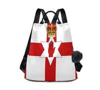 GuoChe Mochila de moda para mujer, a la moda para viajes, trabajo, uso diario con llavero de pompón, Bandera de Irlanda del Norte, One Size, Mochilas de viaje
