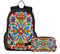 GuoChe Mochila escolar con bolsa de almuerzo para niños, mochila para laptop | Arte popular mexicano bordado floral efecto Heritage Otomi