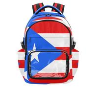 GuoChe Mochila escolar transparente resistente al agua con compartimento para laptop para adolescentes, niños y niñas, de 7 a 18 años, Bandera de Puerto Rico, One Size, Mochilas escolares para niños