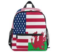 GuoChe Mochila para niños pequeños, niñas, niños, mochila escolar S, Bandera de Estados Unidos de Gales, Medium, Mochila de día