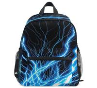 GuoChe Mochila para niños pequeños, niñas, niños, mochila escolar S, Electric Blue Lightning Bolt Art Print, Bright Blue Black Storm, Medium, Mochila de día