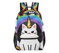 GuoChe Mochila resistente y ligera para mujer, bolsa de libros, cinta de cereza, arte de frutas, Rainbow Maine Coon Ew People Unicorns Cat, Small