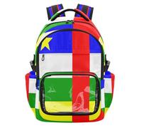 GuoChe Mochila transparente para niños y niñas, de 7 a 18 años, con la bandera nacional de la República Centroafricana para la escuela, gran capacidad, transparente