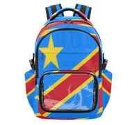 GuoChe Mochila transparente para niños y niñas de 7 a 18 años para la escuela, gran capacidad, transparente, Bandera nacional de la República Democrática del, One Size, Mochilas escolares para niños