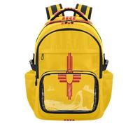 GuoChe Mochila transparente resistente de transporte para viajes escolares, universidad, edad 7-18 años, New Mexico State Flag, talla única