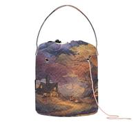 GuoChe Moonlit Autumn Cottage Path - Bolsas de almacenamiento para ganchillo con agujeros, bolsa de ganchillo para suministros de arte, accesorios de punto