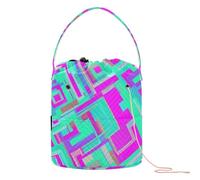 GuoChe Organizador de almacenamiento de hilo con patrón de bloques de color cuadrado giratorio, con agujeros, bolsa de manualidades para kit de tejer, ganchillo y manualidades