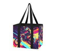 GuoChe Organizador de maletero de coche, bolsa de compras reutilizable con figura montada en motocross, impresión de ráfaga de color, bolsa de mano ligera y plegable con parte inferior dura y asas