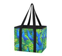 GuoChe Organizador de maletero de coche, bolsa de compras reutilizable, patrón azul pavo real, bolsas de mano resistentes plegables con asas y parte inferior dura para SUV, sedán, camión, 1 paquete