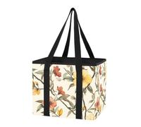 GuoChe Organizador de maletero de coche, bolsa reutilizable para compras, ramas florales amarillas, rojas, bolsa de mano plegable resistente con asas largas para salidas de picnic, viajes de camping