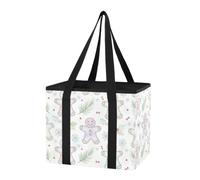 GuoChe Organizador de maletero de coche, ecológico, reutilizable, bolsa de pan de jengibre para hombres en blanco, bolsa de mano plegable ligera con asas largas y parte inferior dura para compras