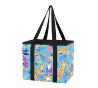 GuoChe Organizador de maletero de coche, ecológico, reutilizable, guepardos coloridos en azul tropical, plegable, grande, bolsa de mercado con parte inferior reforzada y asas para cocina, picnic, 1
