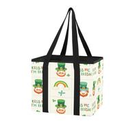 GuoChe Organizador de maletero de coche, resistente, reutilizable, bolsas de compras Kiss Me I'm Irish Grid Bolsa de mano plegable resistente con parte inferior reforzada para salidas de picnic