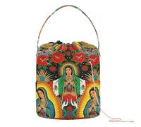GuoChe Our Lady De Guadalupe Virgin Mary - Bolsa de hilo de ganchillo con bandera mexicana de la Virgen María, bolsa de viaje portátil para ganchillo y manualidades