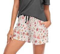 GuoChe Pantalones cortos de dormir para mujer, con bolsillos, cintura elástica, cordón de ajuste, ultrasuave, pantalones cortos para dormir, talla S, Patrón de Navidad con flamenco rubor, S