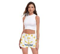 GuoChe Pantalones cortos de pijama para mujer, cintura alta, tela suave, fácil de llevar, estilo novio para vacaciones, Rhode Island State Flag, M