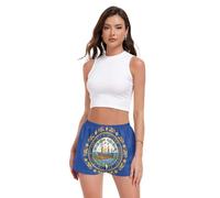 GuoChe Pantalones cortos de pijama para mujer, cintura alta, tela suave, fácil de llevar, estilo novio para vacaciones, New Hampshire State Flag, S