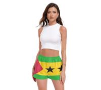 GuoChe Pantalones cortos de pijama para mujer, longitud corta, tela de tejido de tirar, casual, diario, para interiores y exteriores, Bandera Nacional de Santo Tomé y Príncipe, XL