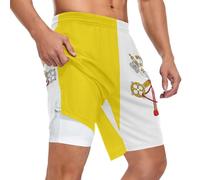 GuoChe Pantalones cortos deportivos 2 en 1 para hombre, ajuste delgado, forro interior de seda de leche, diseño de múltiples bolsillos para baloncesto y correr, Bandera de la Ciudad del Vaticano