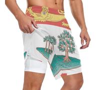 GuoChe - Pantalones cortos deportivos para hombre, longitud media del muslo, malla exterior aireada para teléfono y almacenamiento de tarjetas para baloncesto y correr, Bandera de la isla del Príncipe