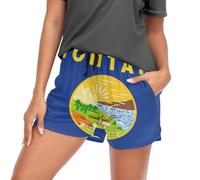 GuoChe Pantalones cortos para mujer, con bolsillos, cintura elástica, algodón, pantalones cortos para dormir, talla S, Montana State Flag, M
