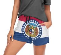 GuoChe Pantalones cortos para mujer, con bolsillos, cintura elástica, algodón, pantalones cortos para dormir, talla S, Missouri State Flag, Large