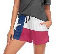 GuoChe Pantalones cortos para mujer, con bolsillos, cintura elástica, algodón, pantalones cortos para dormir, talla S, Bandera del estado de Texas, Large